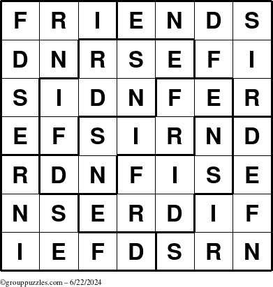 The grouppuzzles.com Answer grid for the Friends puzzle for Saturday June 22, 2024