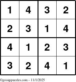 The grouppuzzles.com Answer grid for the Sudoku-4 puzzle for Saturday November 1, 2025