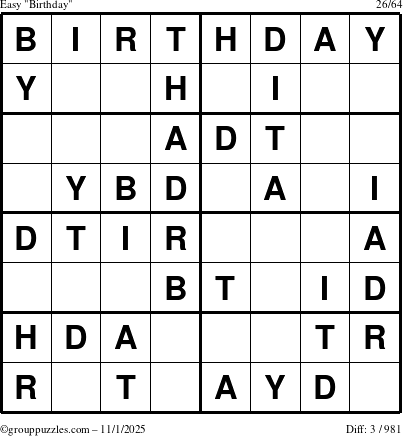 The grouppuzzles.com Easy Birthday puzzle for Saturday November 1, 2025