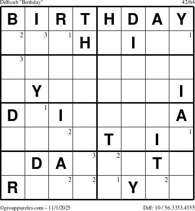 The grouppuzzles.com Difficult Birthday puzzle for Saturday November 1, 2025 with the first 3 steps marked