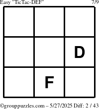 The grouppuzzles.com Easy TicTac-DEF puzzle for Tuesday May 27, 2025