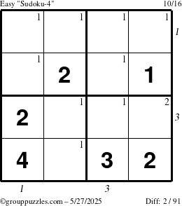 The grouppuzzles.com Easy Sudoku-4 puzzle for Tuesday May 27, 2025 with all 2 steps marked