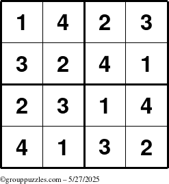 The grouppuzzles.com Answer grid for the Sudoku-4 puzzle for Tuesday May 27, 2025