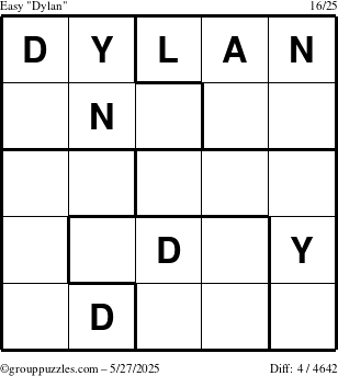 The grouppuzzles.com Easy Dylan puzzle for Tuesday May 27, 2025