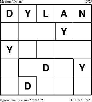 The grouppuzzles.com Medium Dylan puzzle for Tuesday May 27, 2025