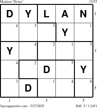 The grouppuzzles.com Medium Dylan puzzle for Tuesday May 27, 2025 with all 5 steps marked