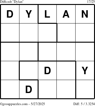 The grouppuzzles.com Difficult Dylan puzzle for Tuesday May 27, 2025