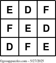 The grouppuzzles.com Answer grid for the TicTac-DEF puzzle for Tuesday May 27, 2025