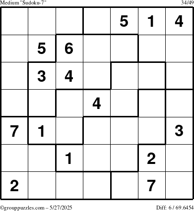 The grouppuzzles.com Medium Sudoku-7 puzzle for Tuesday May 27, 2025
