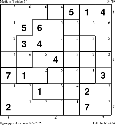 The grouppuzzles.com Medium Sudoku-7 puzzle for Tuesday May 27, 2025 with all 6 steps marked