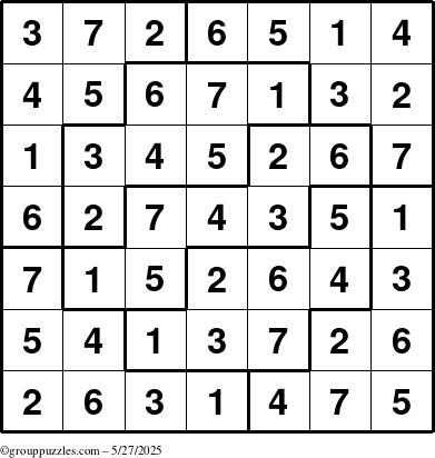 The grouppuzzles.com Answer grid for the Sudoku-7 puzzle for Tuesday May 27, 2025