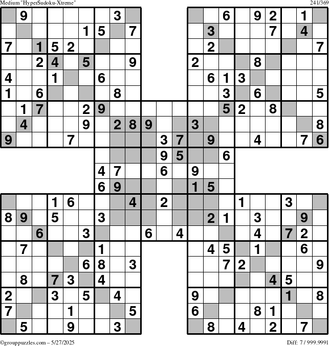 The grouppuzzles.com Medium HyperSudoku-Xtreme puzzle for Tuesday May 27, 2025