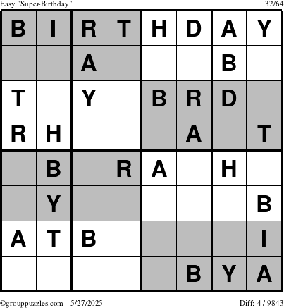The grouppuzzles.com Easy Super-Birthday puzzle for Tuesday May 27, 2025