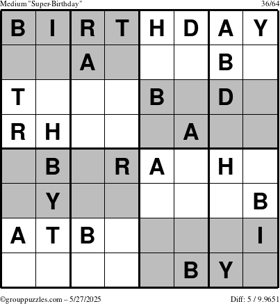 The grouppuzzles.com Medium Super-Birthday puzzle for Tuesday May 27, 2025