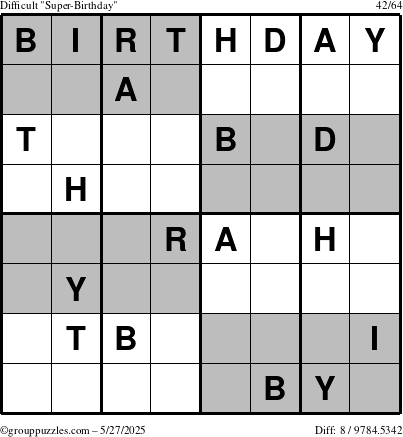 The grouppuzzles.com Difficult Super-Birthday puzzle for Tuesday May 27, 2025