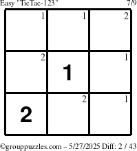The grouppuzzles.com Easy TicTac-123 puzzle for Tuesday May 27, 2025 with the first 2 steps marked