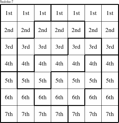 Each row is a group numbered as shown in this Sudoku-7 figure.