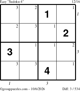 The grouppuzzles.com Easy Sudoku-4 puzzle for Tuesday October 6, 2026, suitable for printing, with all 3 steps marked