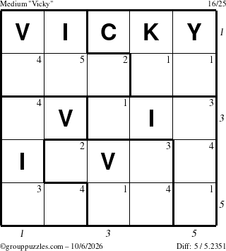 The grouppuzzles.com Medium Vicky puzzle for Tuesday October 6, 2026 with all 5 steps marked