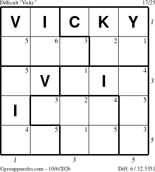The grouppuzzles.com Difficult Vicky puzzle for Tuesday October 6, 2026 with all 6 steps marked