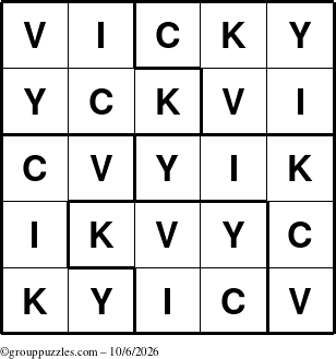 The grouppuzzles.com Answer grid for the Vicky puzzle for Tuesday October 6, 2026