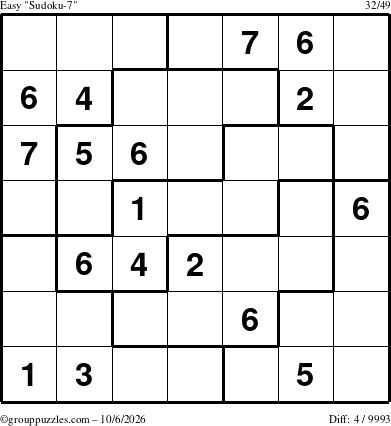 The grouppuzzles.com Easy Sudoku-7 puzzle for Tuesday October 6, 2026