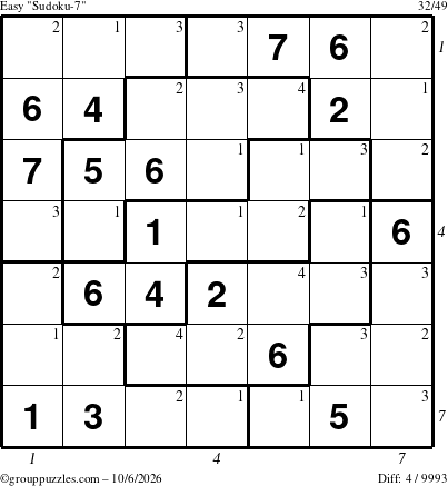 The grouppuzzles.com Easy Sudoku-7 puzzle for Tuesday October 6, 2026 with all 4 steps marked