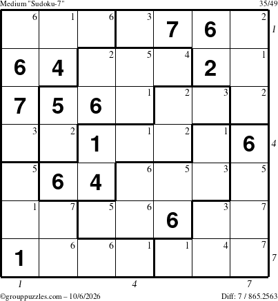 The grouppuzzles.com Medium Sudoku-7 puzzle for Tuesday October 6, 2026, suitable for printing, with all 7 steps marked
