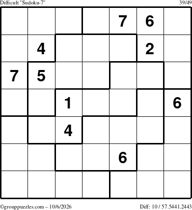 The grouppuzzles.com Difficult Sudoku-7 puzzle for Tuesday October 6, 2026