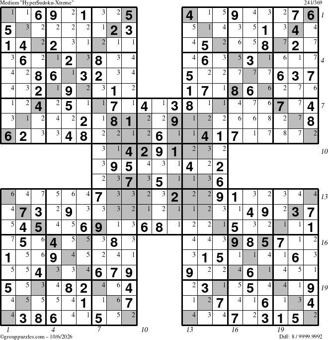 The grouppuzzles.com Medium HyperSudoku-Xtreme puzzle for Tuesday October 6, 2026, suitable for printing, with all 8 steps marked