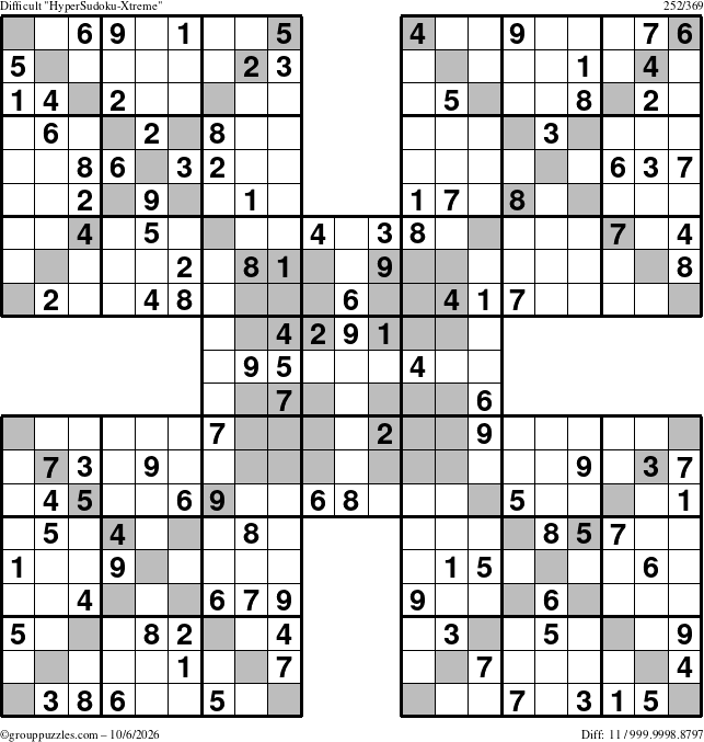 The grouppuzzles.com Difficult HyperSudoku-Xtreme puzzle for Tuesday October 6, 2026