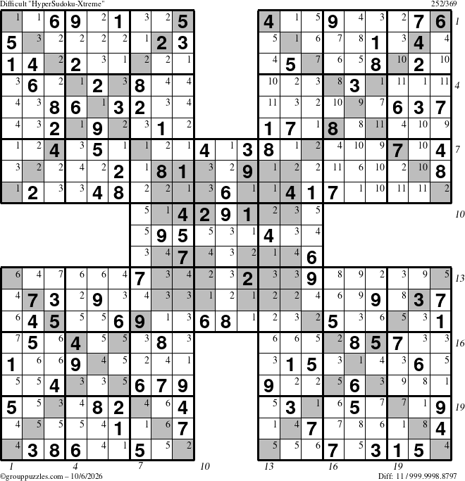 The grouppuzzles.com Difficult HyperSudoku-Xtreme puzzle for Tuesday October 6, 2026 with all 11 steps marked