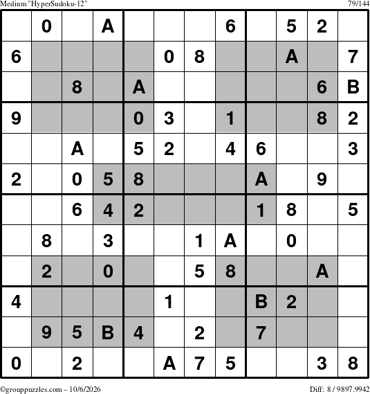 The grouppuzzles.com Medium HyperSudoku-12 puzzle for Tuesday October 6, 2026