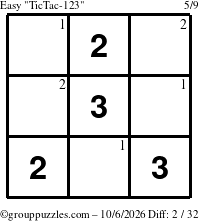 The grouppuzzles.com Easy TicTac-123 puzzle for Tuesday October 6, 2026 with the first 2 steps marked
