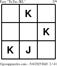 The grouppuzzles.com Easy TicTac-JKL puzzle for Sunday May 4, 2025