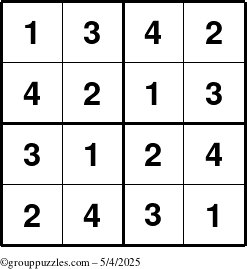 The grouppuzzles.com Answer grid for the Sudoku-4 puzzle for Sunday May 4, 2025