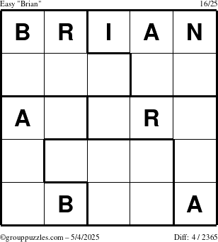 The grouppuzzles.com Easy Brian puzzle for Sunday May 4, 2025