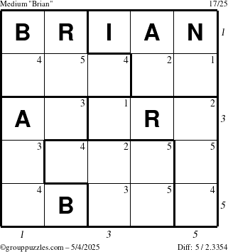 The grouppuzzles.com Medium Brian puzzle for Sunday May 4, 2025 with all 5 steps marked