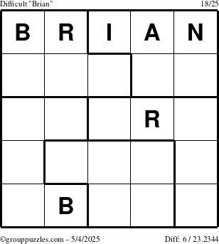 The grouppuzzles.com Difficult Brian puzzle for Sunday May 4, 2025