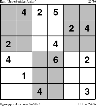 The grouppuzzles.com Easy SuperSudoku-Junior puzzle for Sunday May 4, 2025