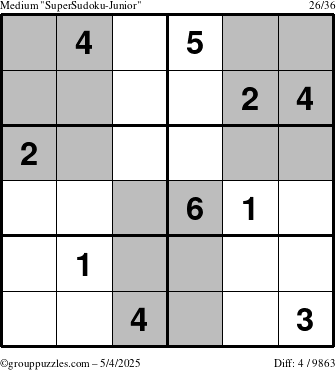 The grouppuzzles.com Medium SuperSudoku-Junior puzzle for Sunday May 4, 2025