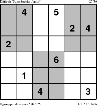 The grouppuzzles.com Difficult SuperSudoku-Junior puzzle for Sunday May 4, 2025