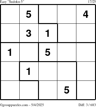 The grouppuzzles.com Easy Sudoku-5 puzzle for Sunday May 4, 2025