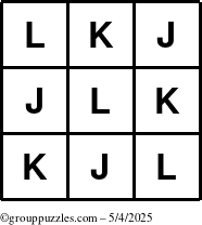 The grouppuzzles.com Answer grid for the TicTac-JKL puzzle for Sunday May 4, 2025