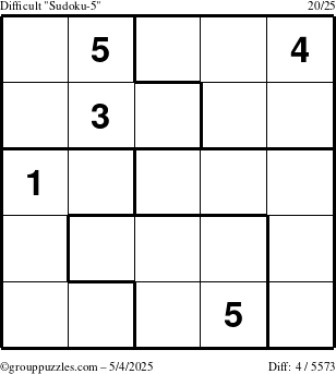 The grouppuzzles.com Difficult Sudoku-5 puzzle for Sunday May 4, 2025