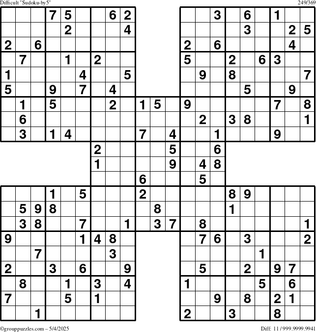 The grouppuzzles.com Difficult Sudoku-by5 puzzle for Sunday May 4, 2025