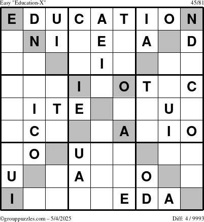 The grouppuzzles.com Easy Education-X puzzle for Sunday May 4, 2025