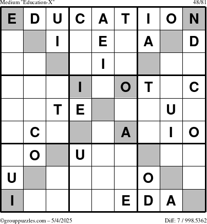 The grouppuzzles.com Medium Education-X puzzle for Sunday May 4, 2025