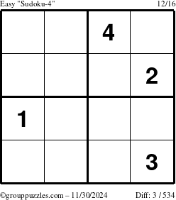 The grouppuzzles.com Easy Sudoku-4 puzzle for Saturday November 30, 2024