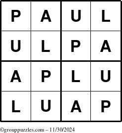 The grouppuzzles.com Answer grid for the Paul puzzle for Saturday November 30, 2024